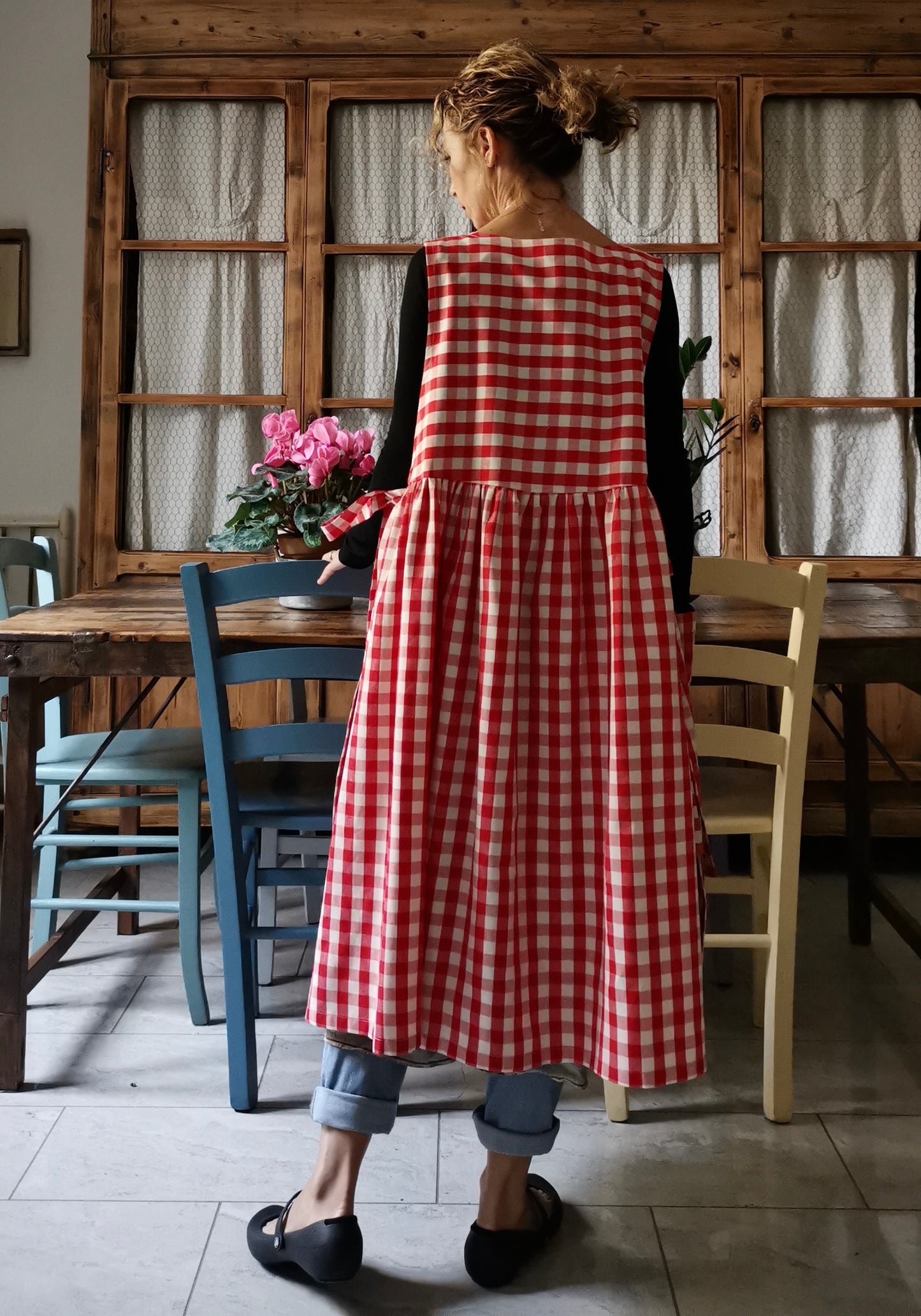 Red Check Cotton Kitchen Apron for Women (Ref. 53)