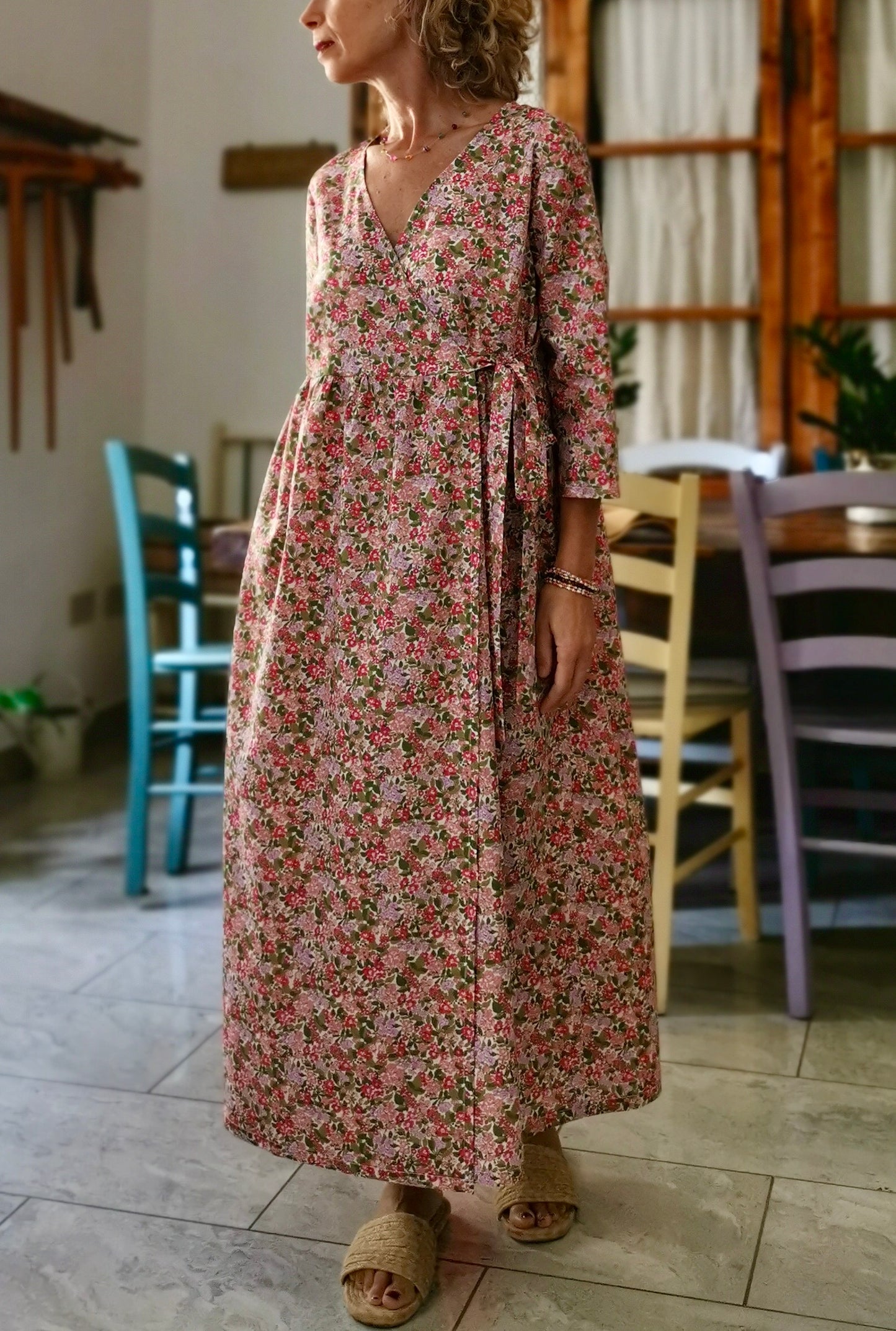 Cotton crossover dress with flowers and blackberries (Ref. 180)