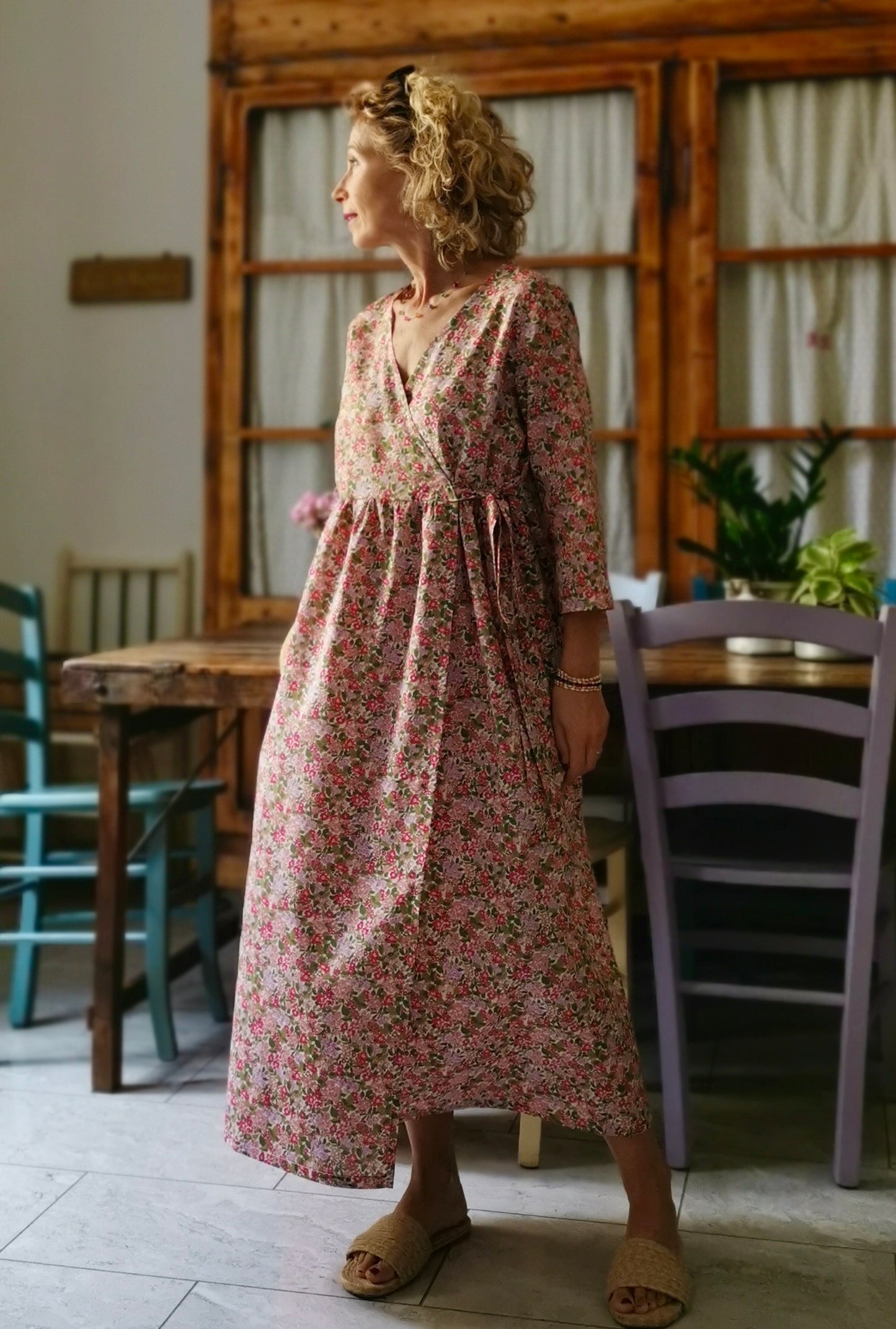 Cotton crossover dress with flowers and blackberries (Ref. 180)