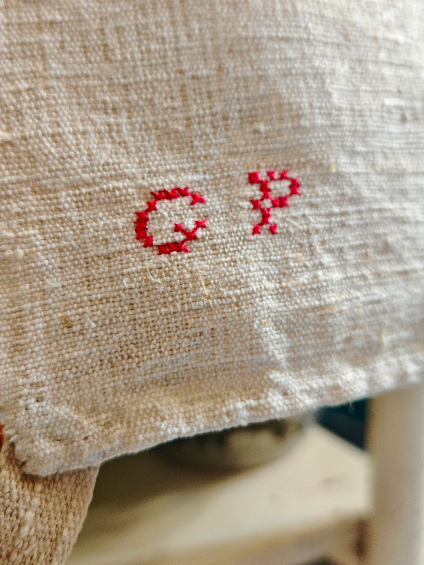 Two hemp tea towels with PG monogram