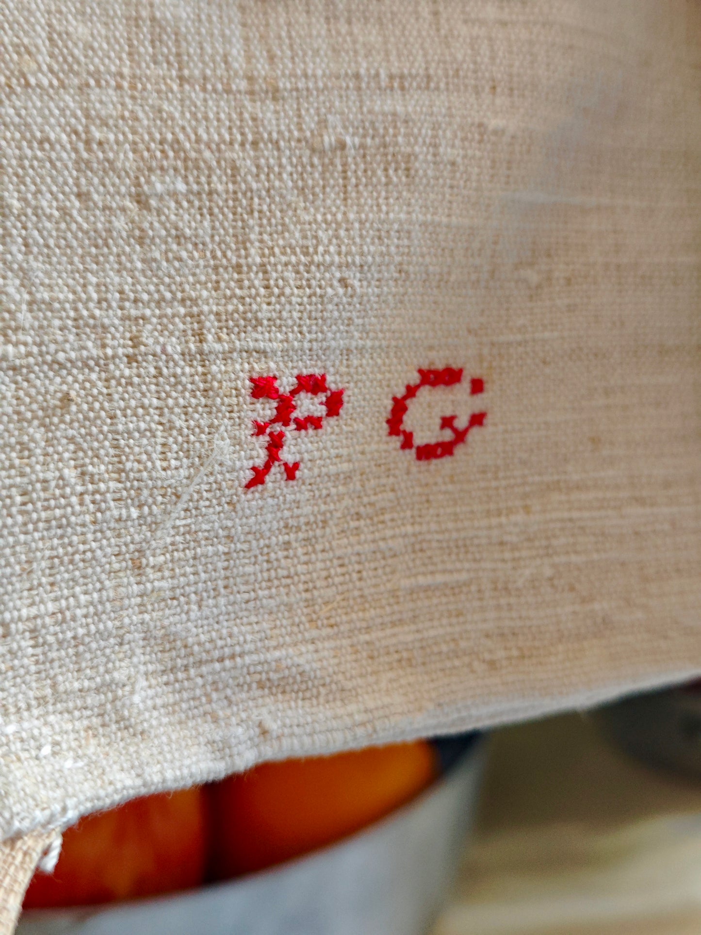 Two hemp tea towels with PG monogram