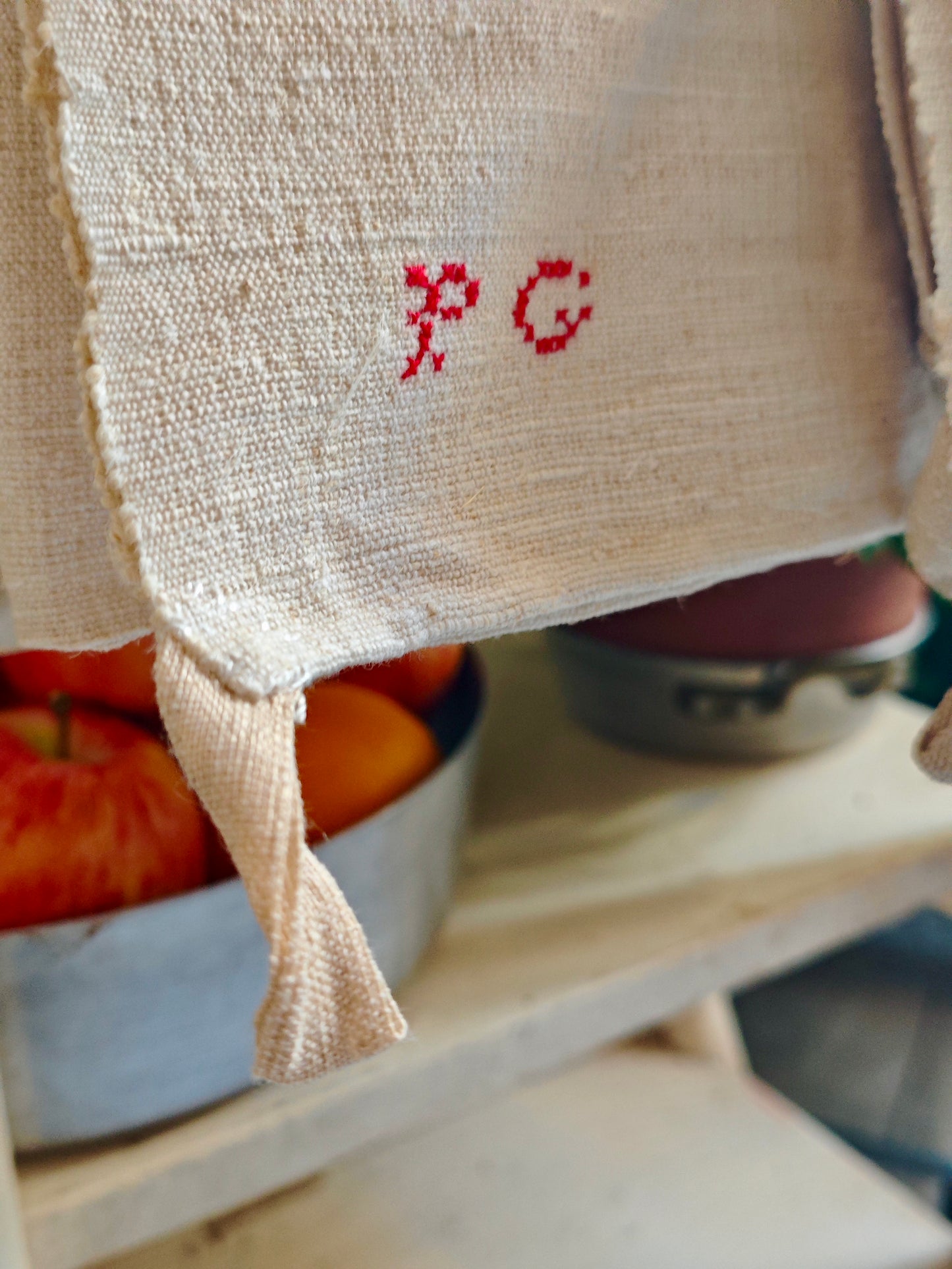 Two hemp tea towels with PG monogram