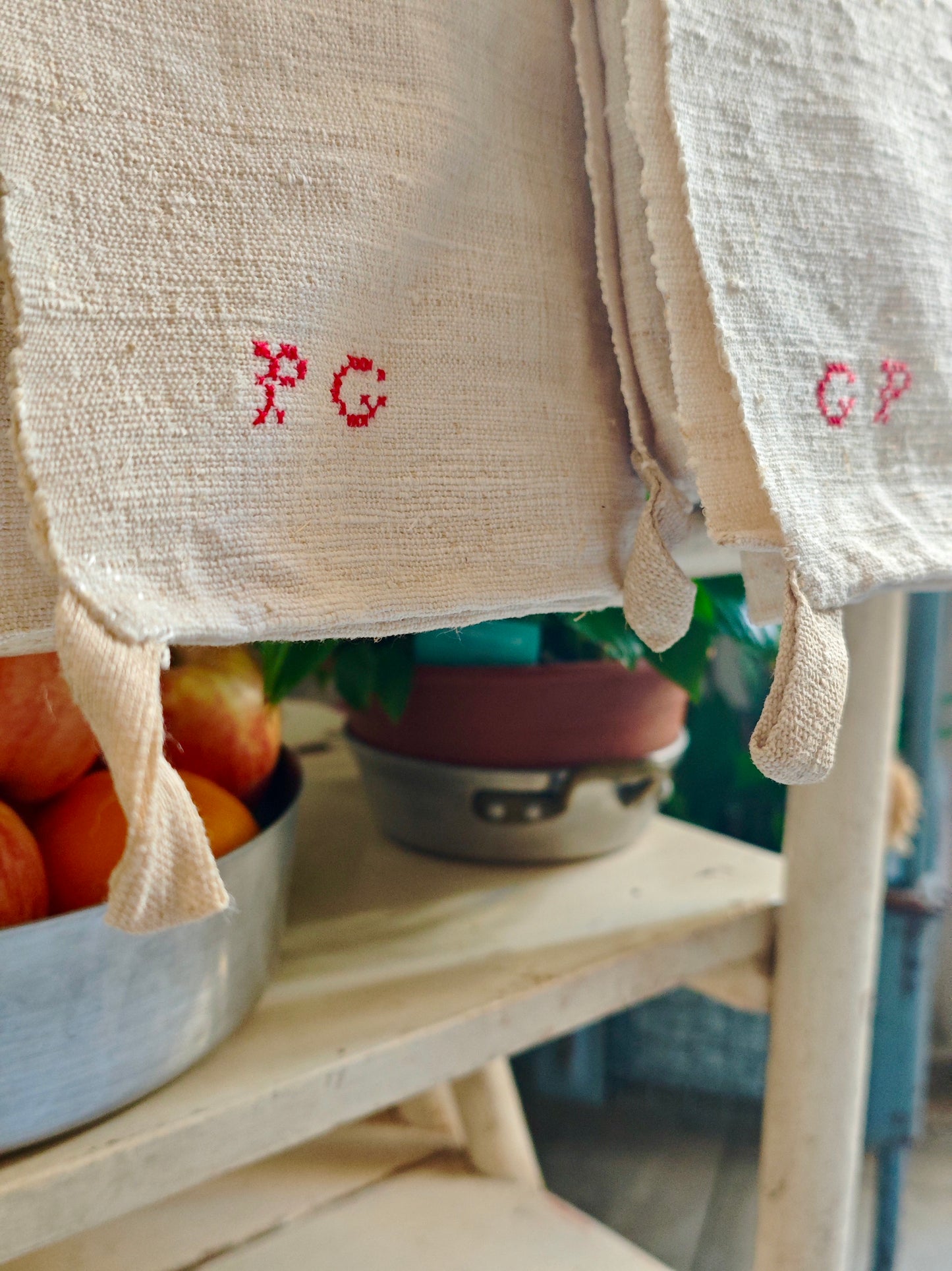 Two hemp tea towels with PG monogram