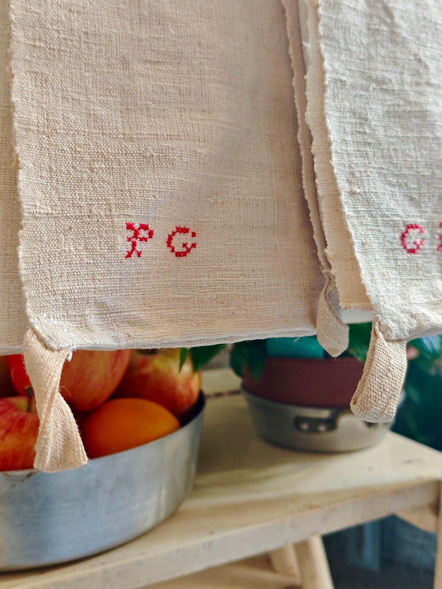 Two hemp tea towels with PG monogram