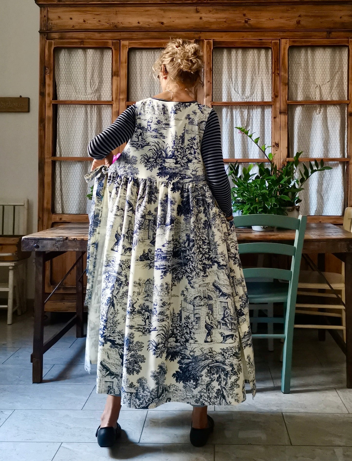 Grembiule in toile de Jouy blue e bianco (Ref. 335)