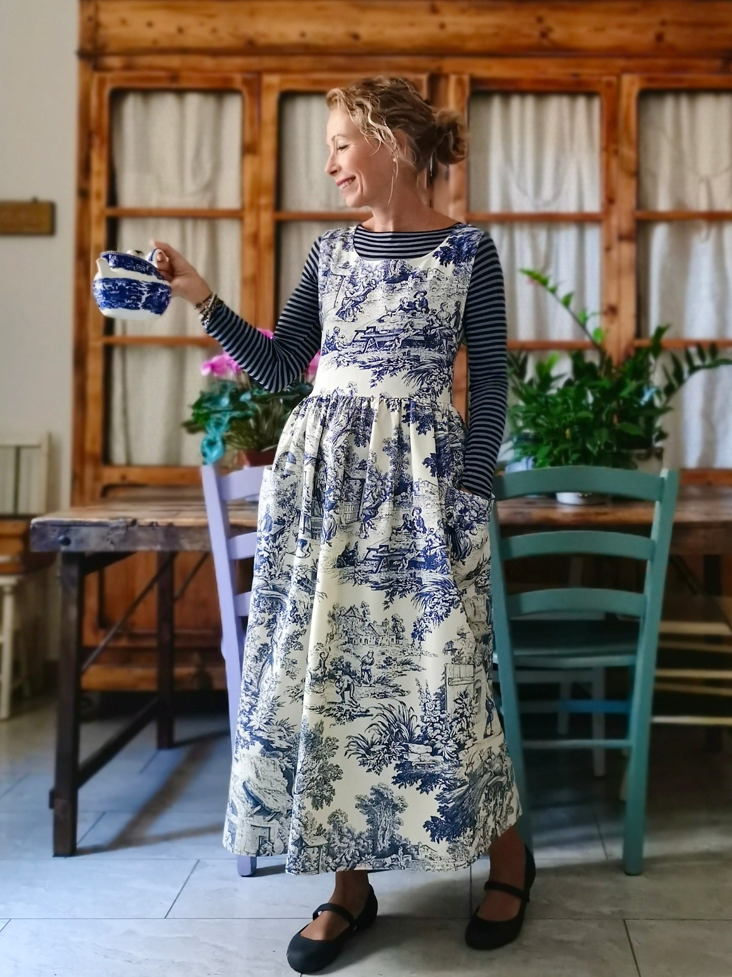 Grembiule in toile de Jouy blue e bianco (Ref. 335)