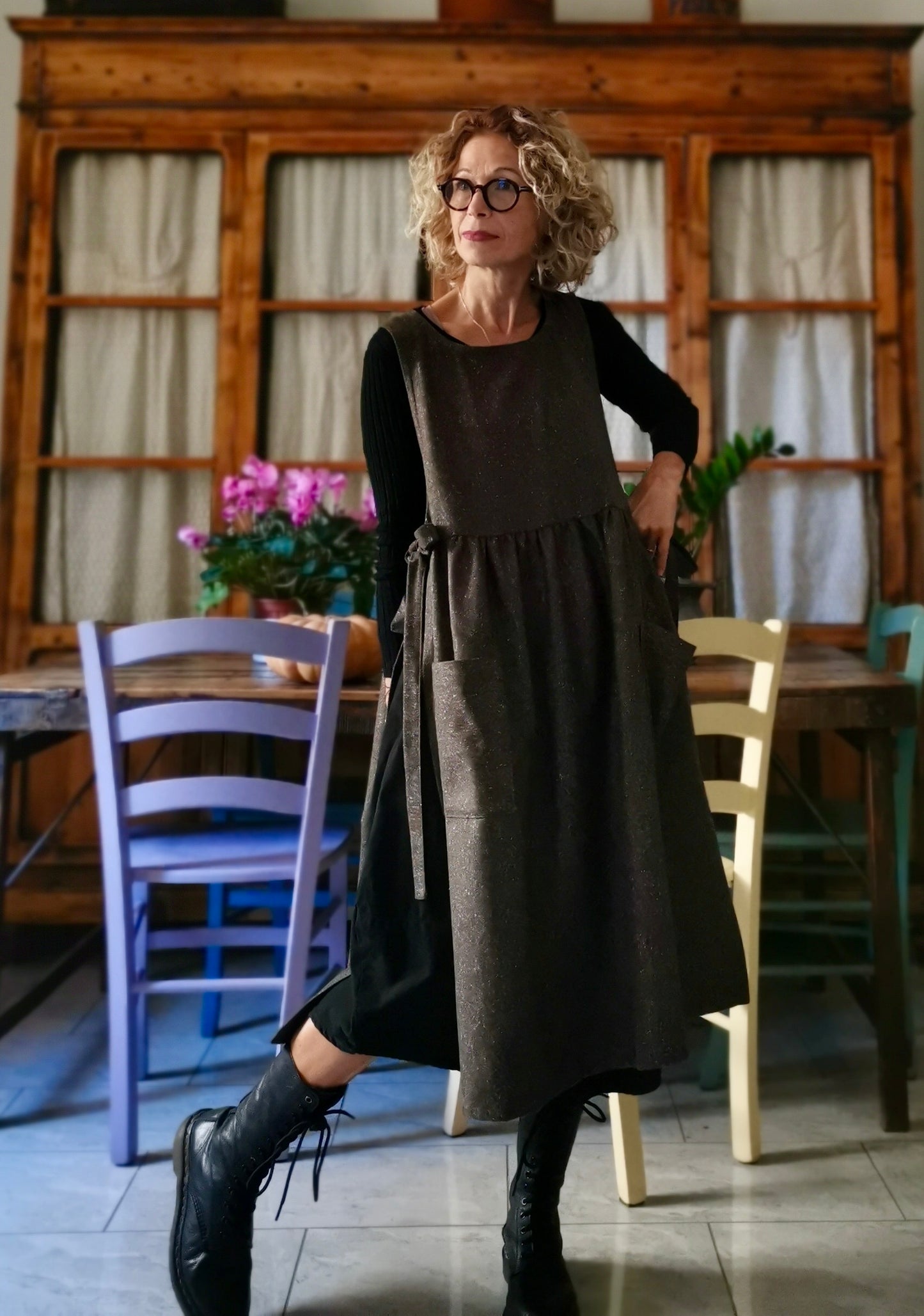 Brown tweed wool apron (Ref.357)