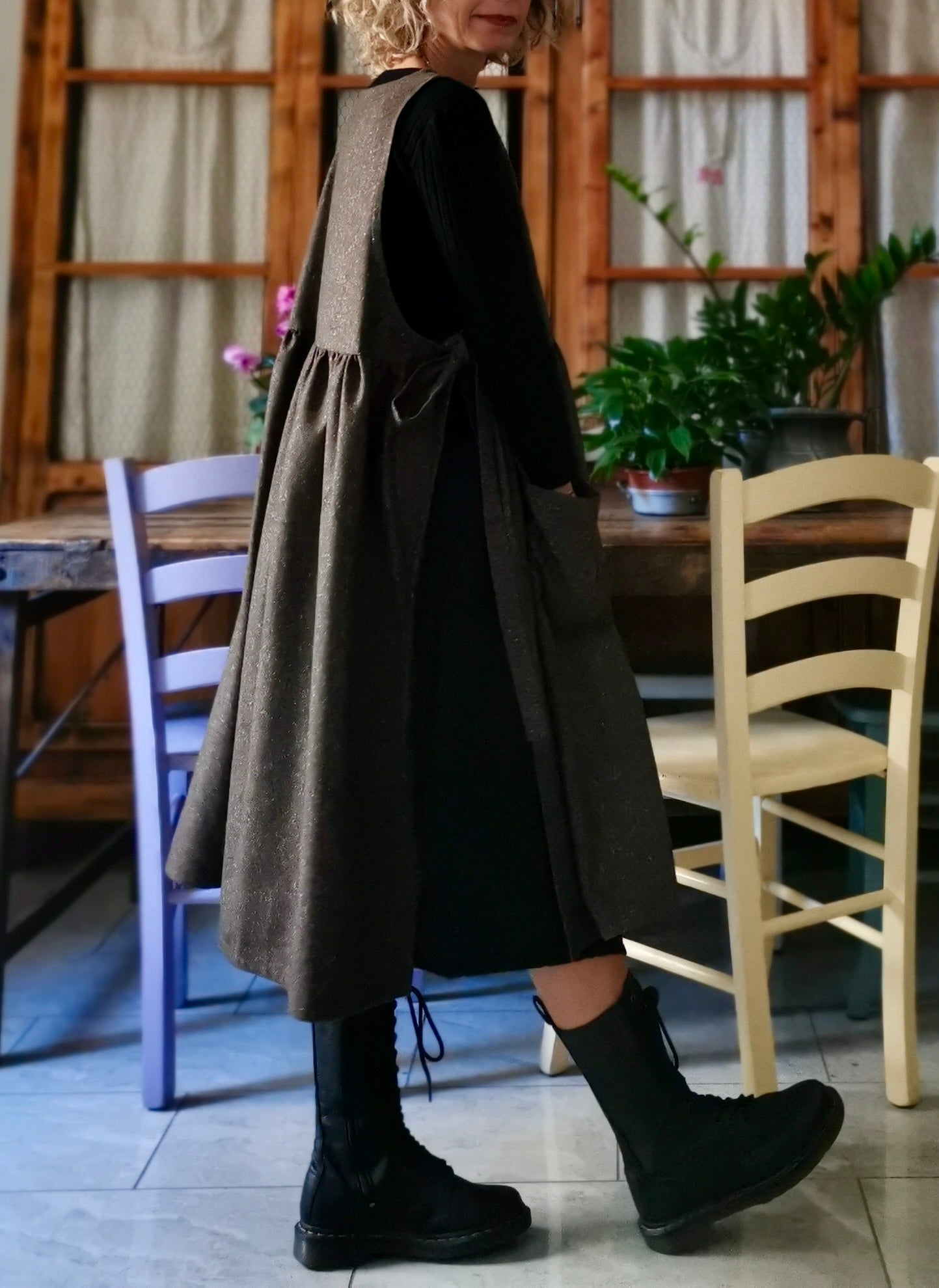 Brown tweed wool apron (Ref.357)