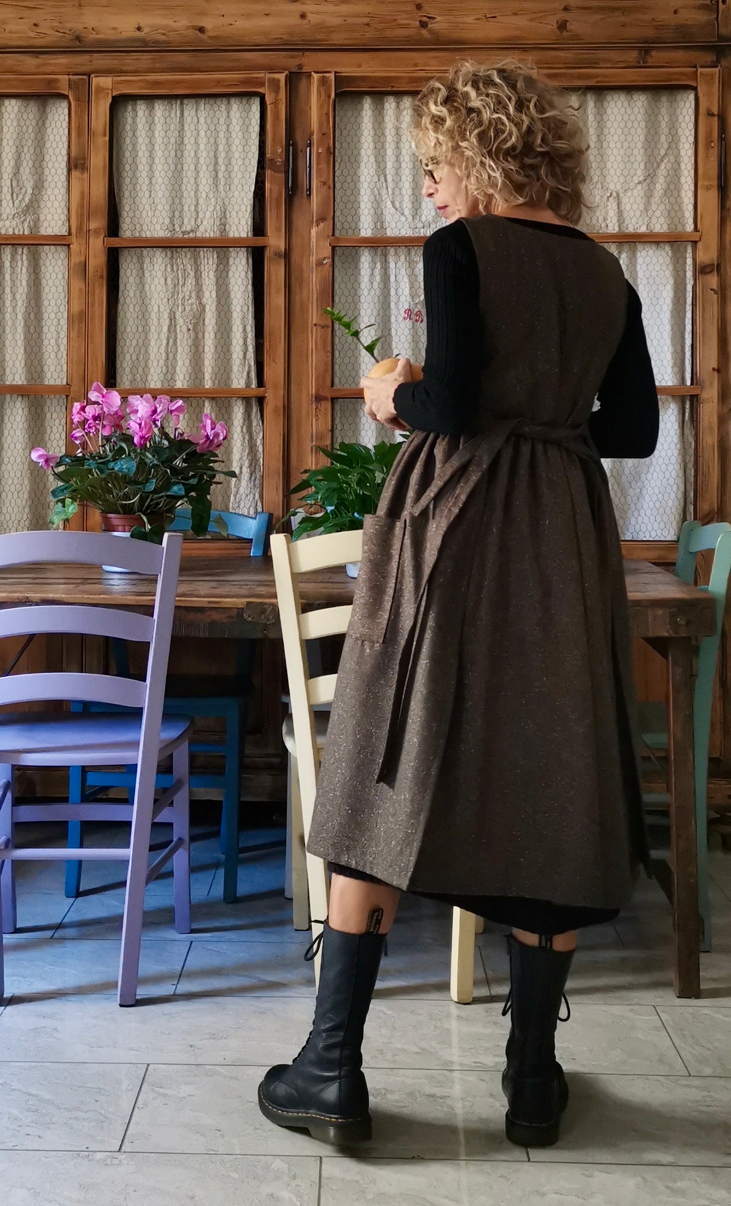 Brown tweed wool apron (Ref.357)