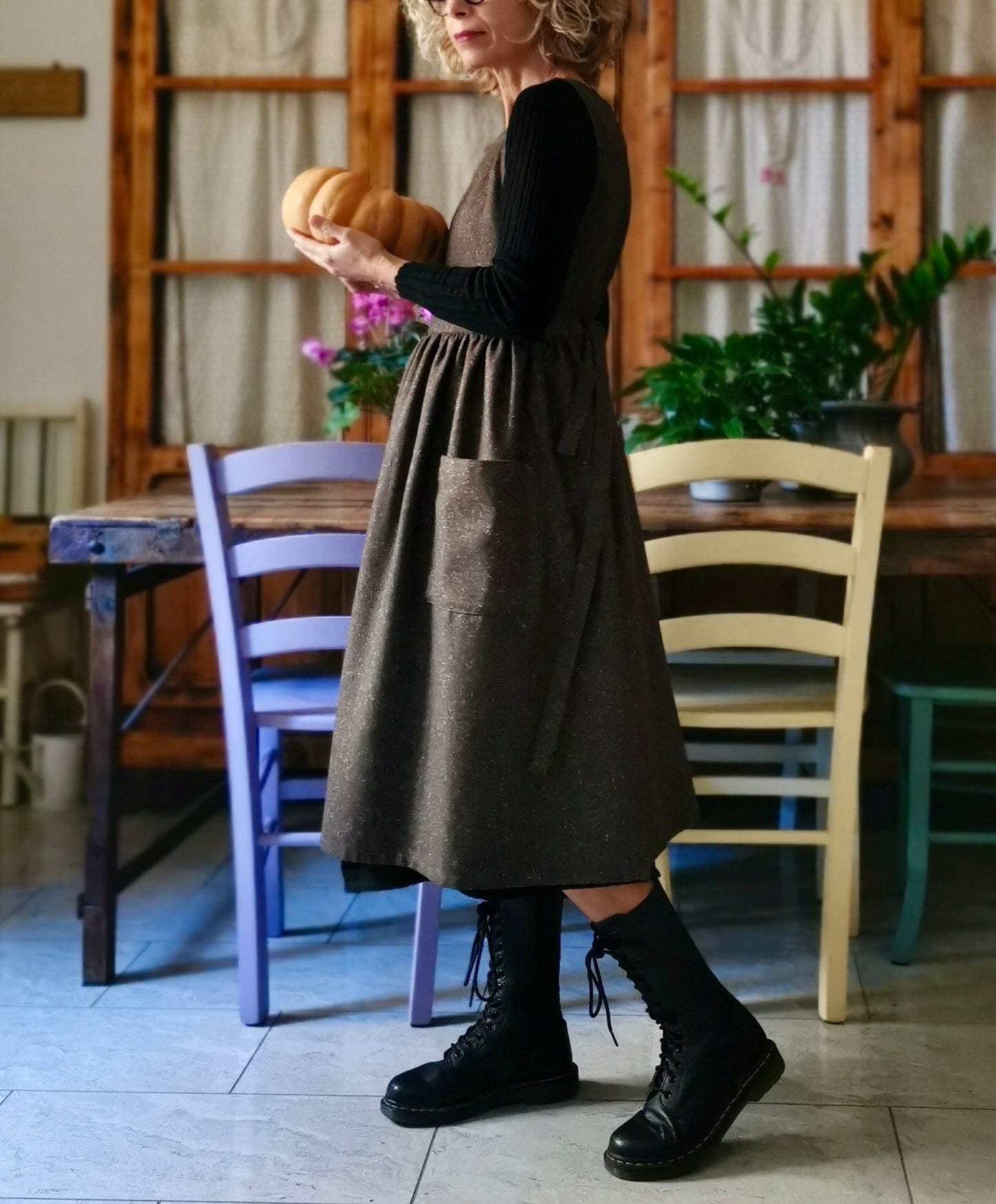 Brown tweed wool apron (Ref.357)