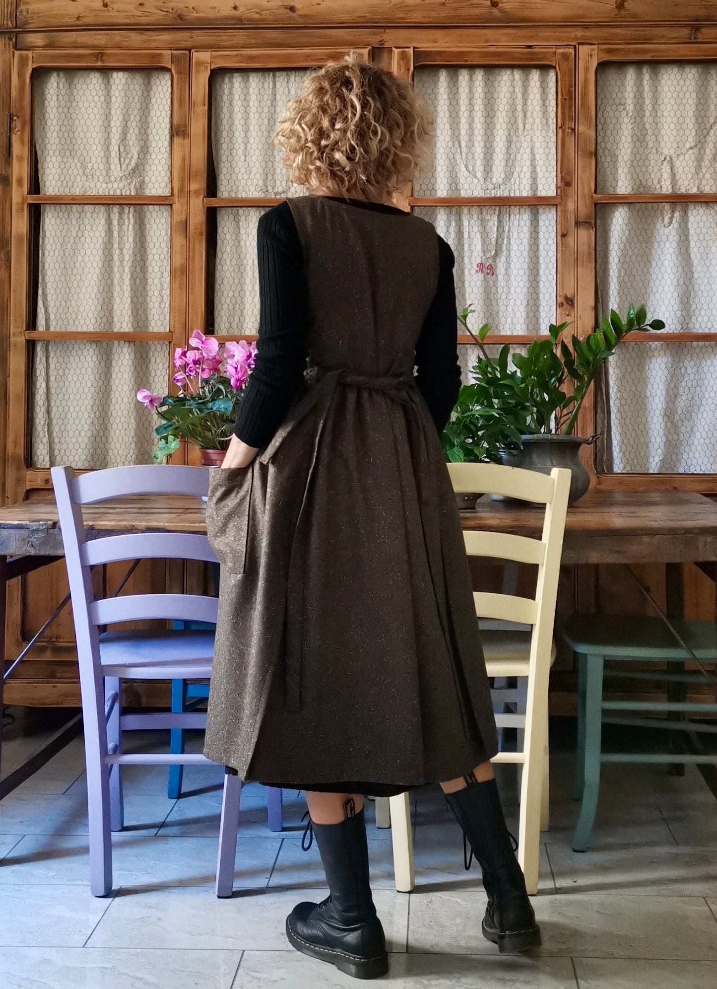 Brown tweed wool apron (Ref.357)