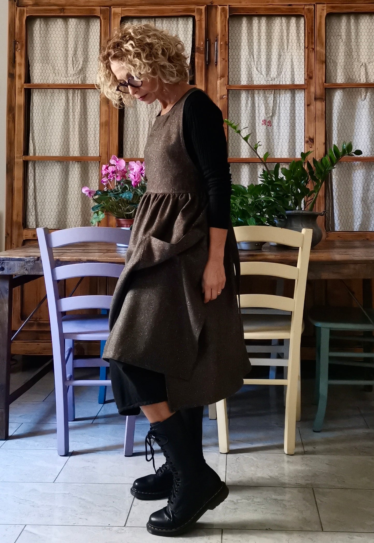 Brown tweed wool apron (Ref.357)