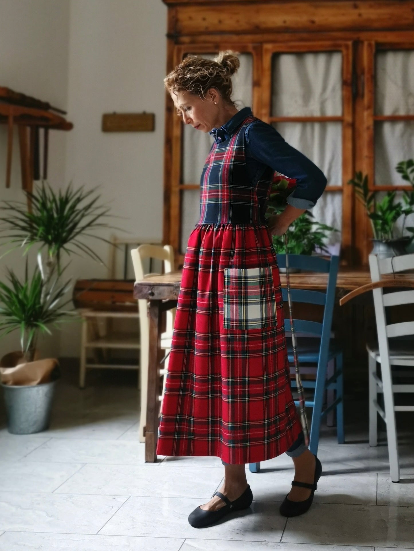 Patchwork tartan wool apron (Ref. 361)