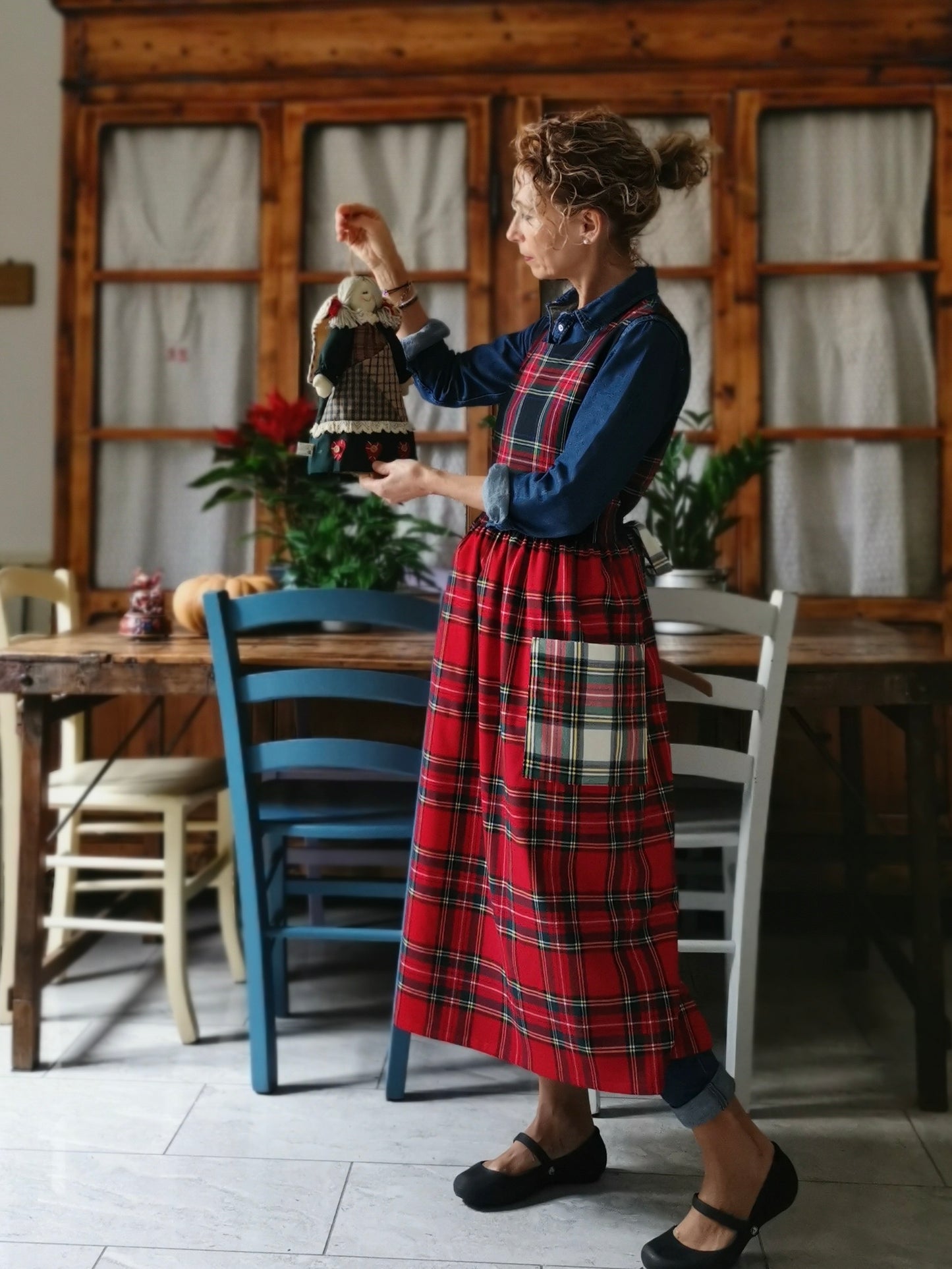 Patchwork tartan wool apron (Ref. 361)