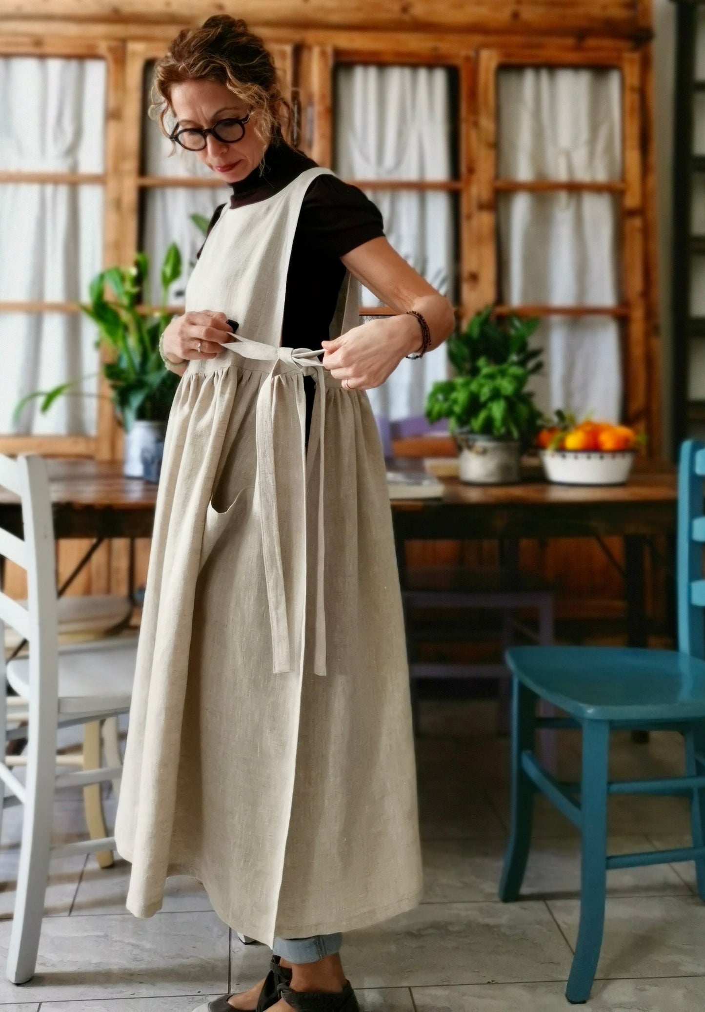 AVAILABLE FOR PRE-ORDER Beige raw linen dress apron (Ref. 82)