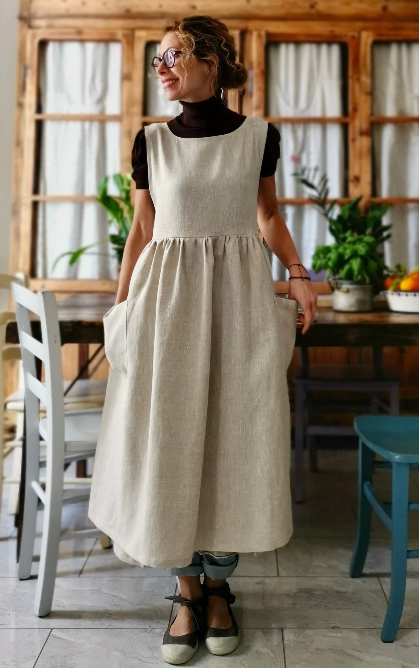 AVAILABLE FOR PRE-ORDER Beige raw linen dress apron (Ref. 82)