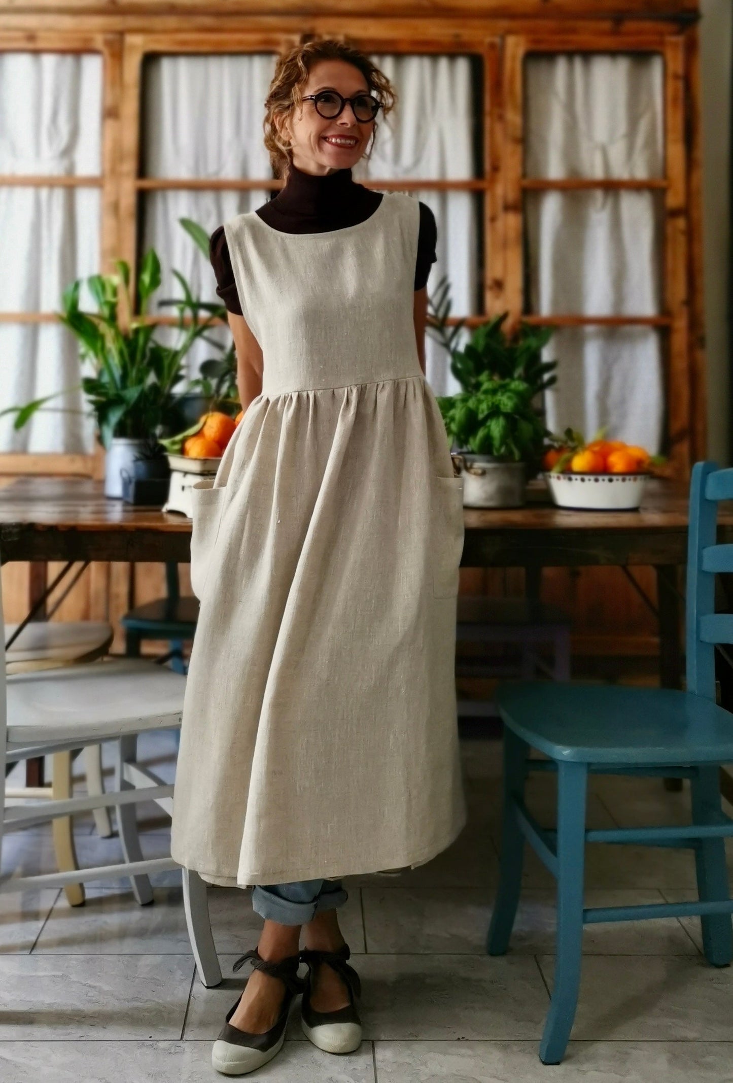 AVAILABLE FOR PRE-ORDER Beige raw linen dress apron (Ref. 82)