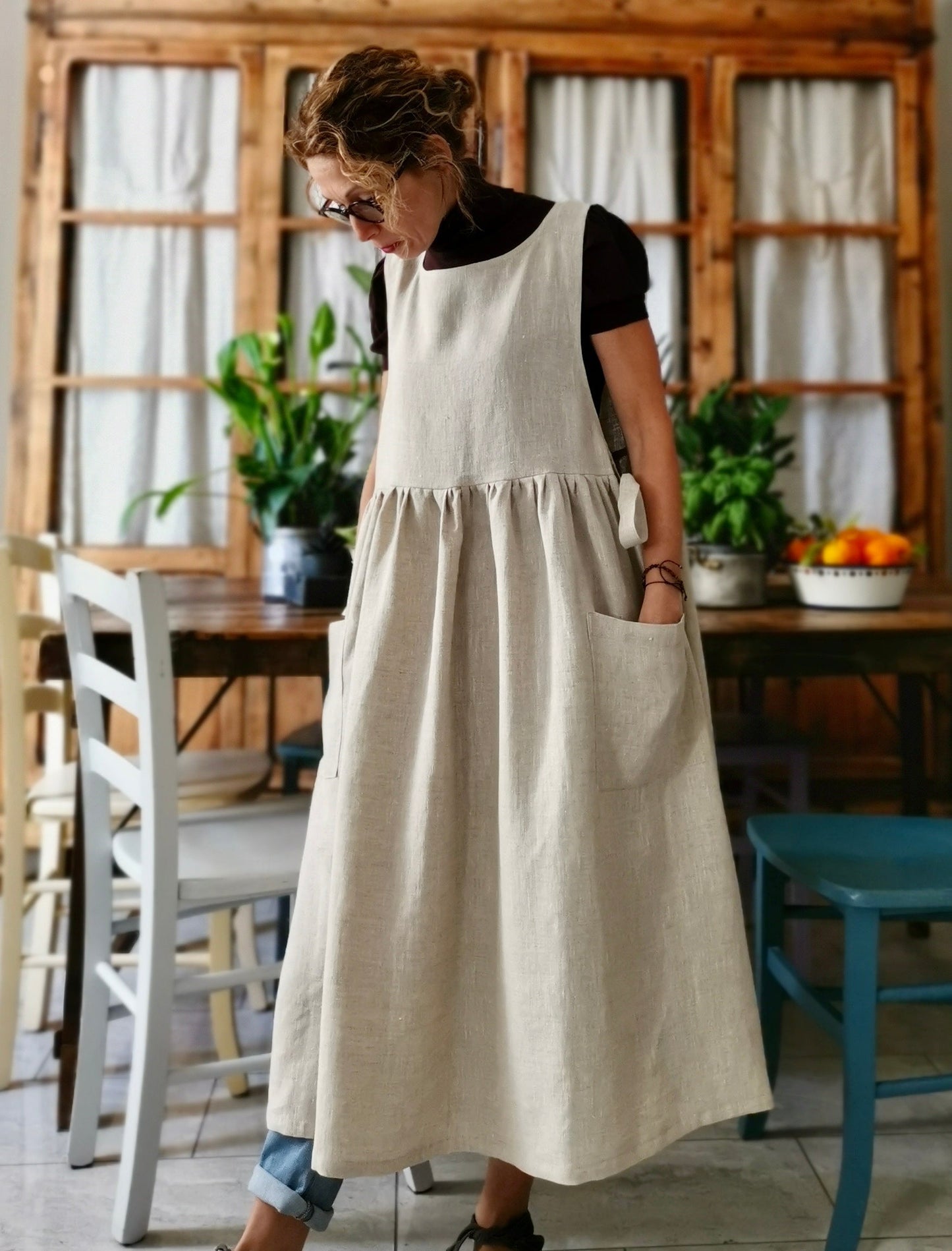 AVAILABLE FOR PRE-ORDER Beige raw linen dress apron (Ref. 82)