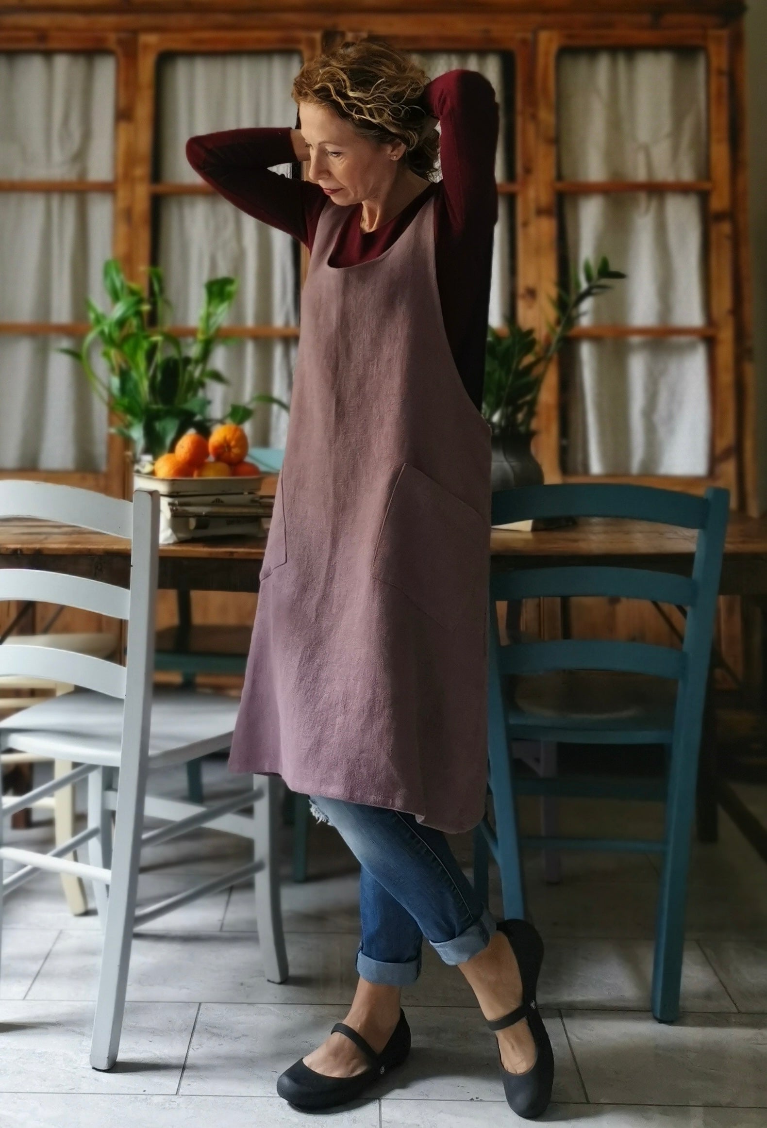 DISPONIBILE IN PREORDINE Grembiule da cucina in lino rosa in stile gia –  Cecibirbona
