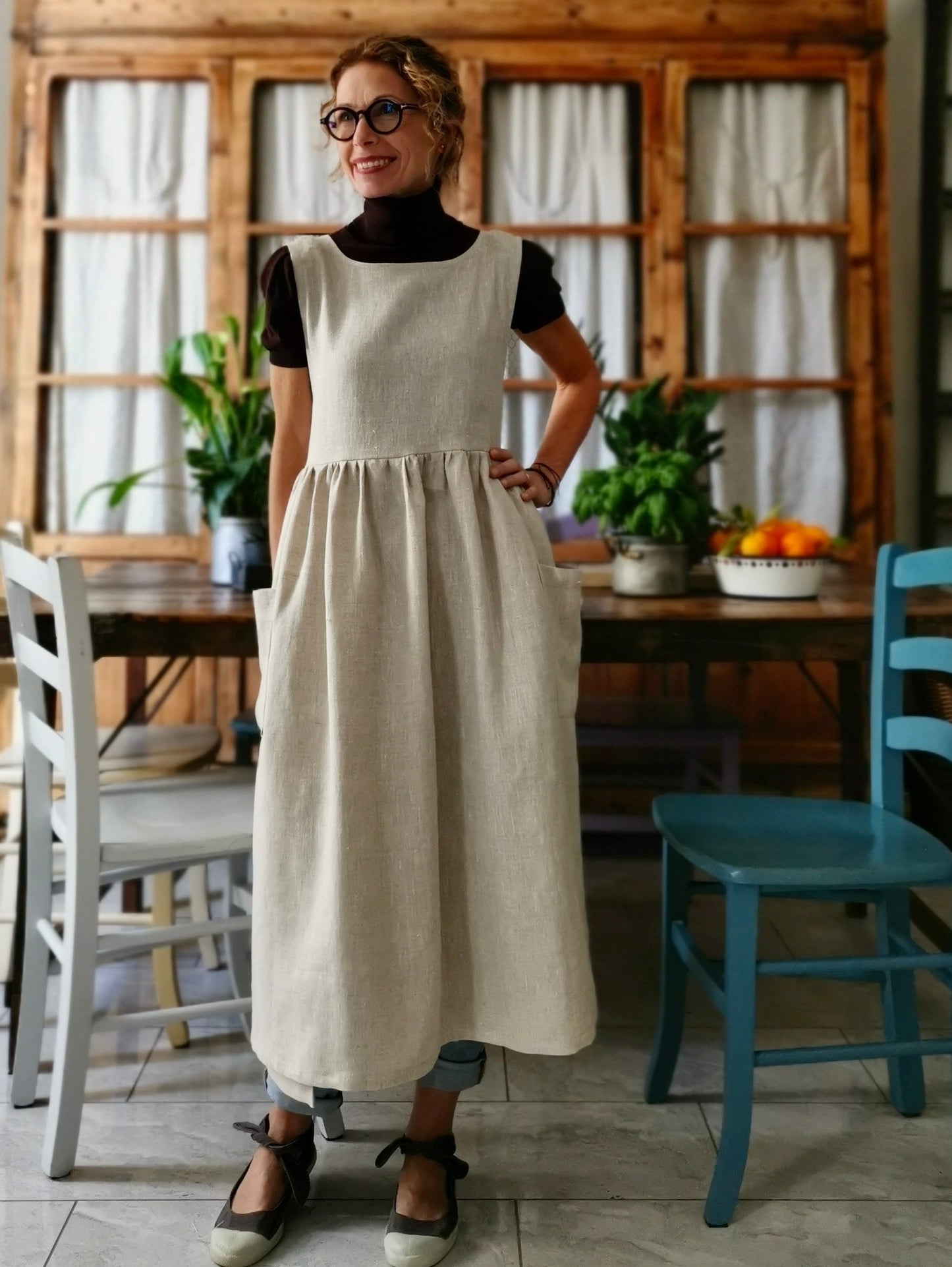 AVAILABLE FOR PRE-ORDER Beige raw linen dress apron (Ref. 82)