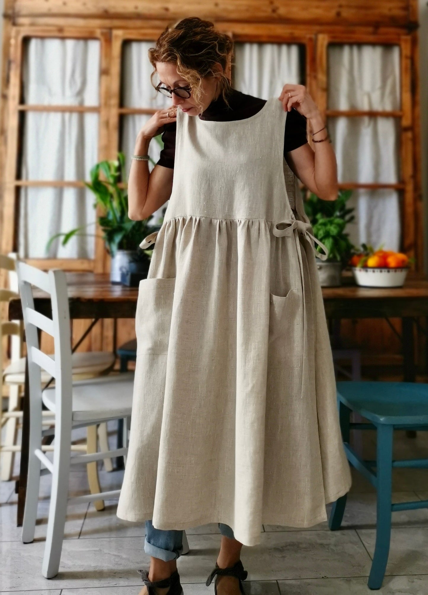 AVAILABLE FOR PRE-ORDER Beige raw linen dress apron (Ref. 82)