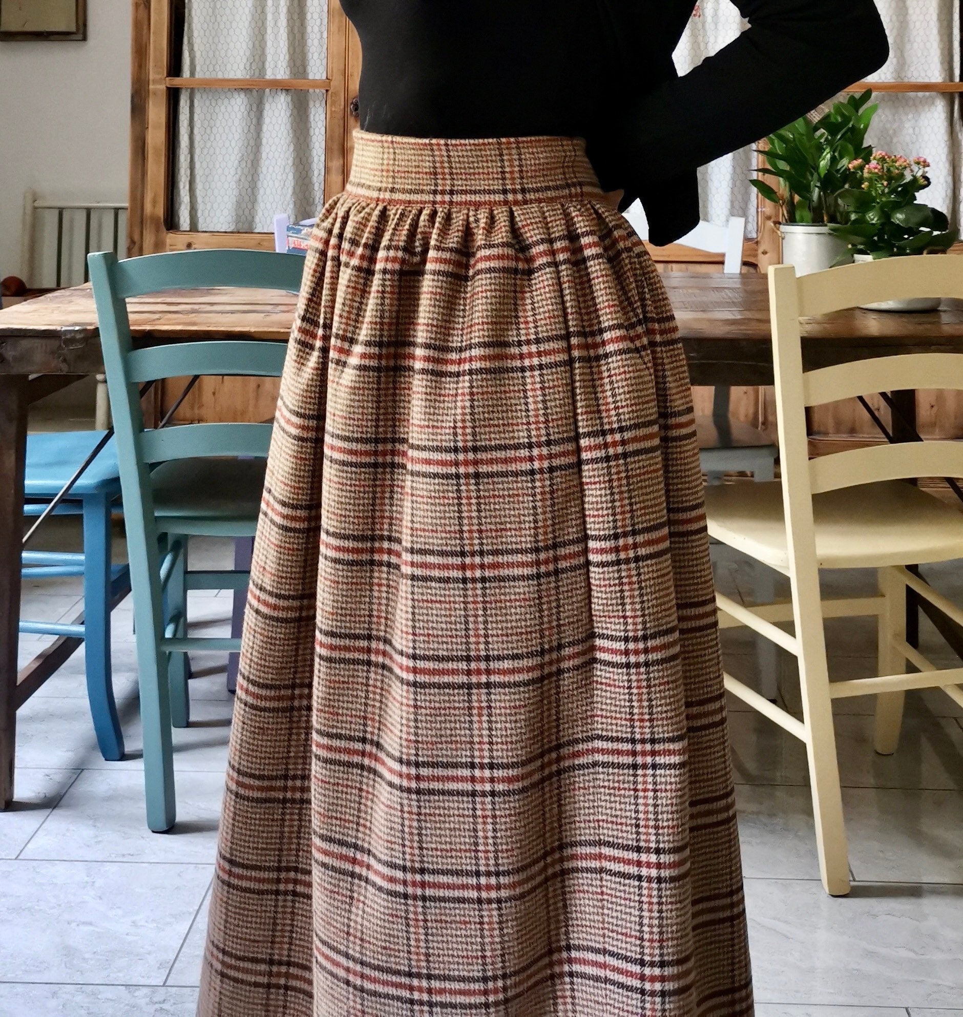 Belted plaid 2025 maxi skirt